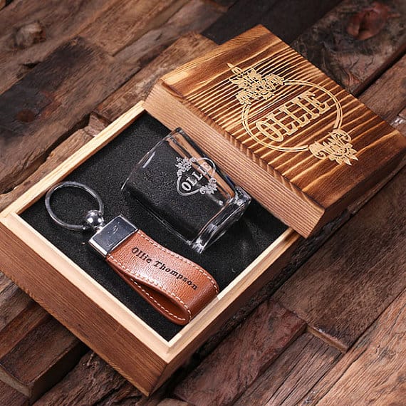 Personalized Engraved Groomsmen Shot Glass & Key Chain Set