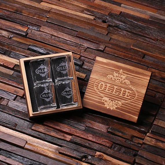 Set of 4 Personalized Engraved Shot Glasses with Keepsake Box