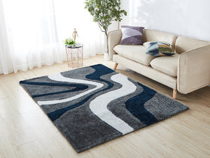 "Aria Collection" Soft Pile Hand Tufted Shag Area Rug  Grey, Navy Blue, White
