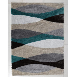 "Aria Collection" Soft Pile Hand Tufted Shag Area Rug  Grey, Turquoise