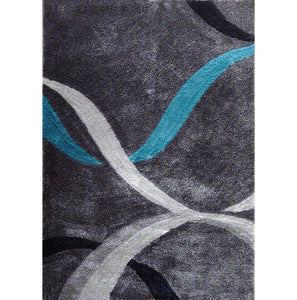 "Aria Collection" Soft Pile Hand Tufted Shag Area Rug  Grey, Turquoise, Silver