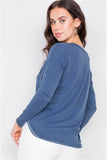Denim Blue High-Low Long Sleeve Top Large Size