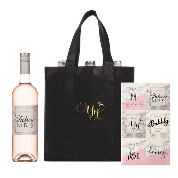 She Said Yes 6-Bottle Wine Tote Bag with Label Stickers