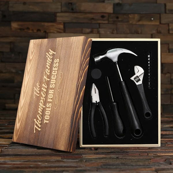 Multi-Tools Hardware Carpenter Set with Personalized Wood Gift Box – Brown Box