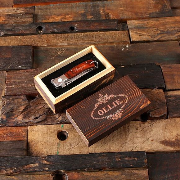 Personalized Pocket Knife – Dagger with Wood Box