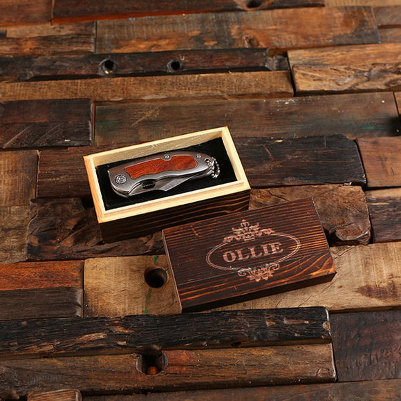 Personalized and Finally Crafted Wood Pocket Knife with Wood Box