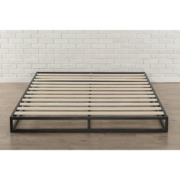 Queen size 6-inch Low Profile Metal Platform Bed Frame with Wooden Slats