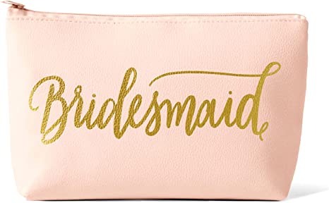Blush Pink Bridesmaid Faux Leather Makeup Bag