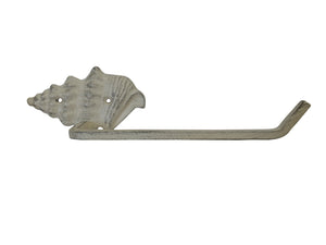 Aged White Cast Iron Conch Toilet Paper Holder 11""