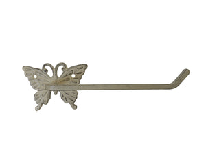 Aged White Cast Iron Butterfly Toilet Paper Holder 11""