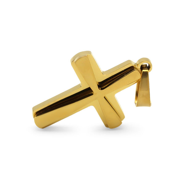 Unique Stainless Steel Double Layer Designer Cross Pendant - Small, Gold