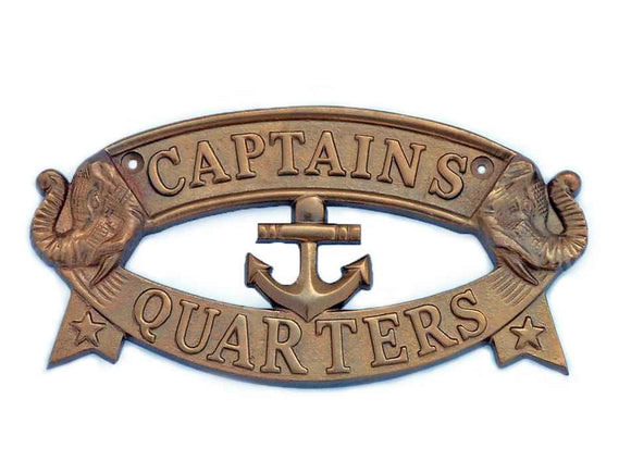Antique Brass Captain's Quarters Sign 9"