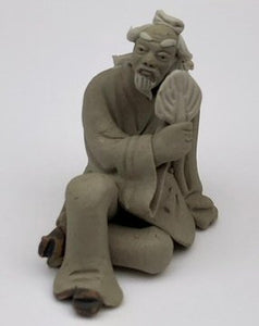 Miniature Ceramic Figurine <br>Mud Man Holding Fan - 2.5"