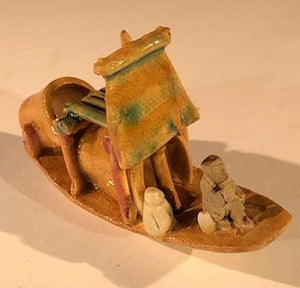 Man on Sampan Boat<br> Small<br>Glazed Figurine