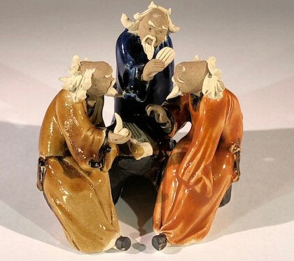 Miniature Ceramic Figurine<br>Three Men Sitting at a Table Playing Musical Instrument - 3