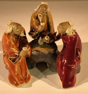 Miniature Ceramic Figurine<br>Three Men Sitting at a Table Drinking Tea - 3"