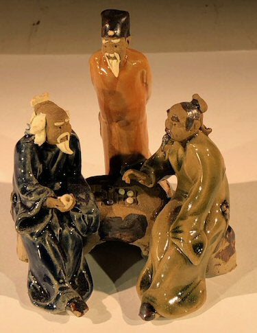 Miniature Ceramic Figurine<br>Three Men Sitting at a Table Playing Chess - 4