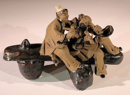 Miniature Ceramic Figurine<br> Couple Sitting on Bench Making Music - 3