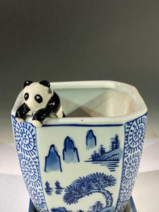 Miniature Ceramic Figurine<br>Panda Pot-Hanger - 1"