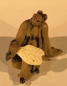 Miniature Ceramic Figurine - Mud Man With Fan<br>1.5"