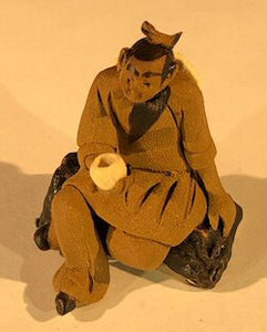 Miniature Ceramic Figurine - Mud Man Holding Cup - 1.5"