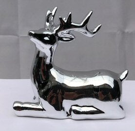 Silver Ceramic Deer Figurine - 5"