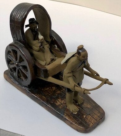 Miniature Ceramic Figurine<br>Mud Man Pulling Rickshaw - 4