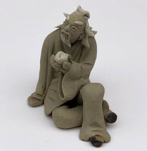 Miniature Ceramic Figurine <br>Mud Man Holding Fruit - 2.5"