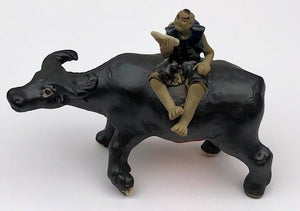 Ceramic Figurine<br>Boy Sitting On Standing Buffalo<br> Large - 3.5"