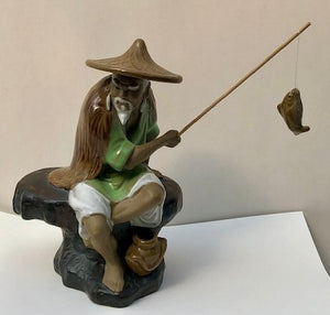 Miniature Ceramic Figurine <br>Glazed Fisherman - 8.5"