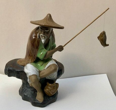 Miniature Ceramic Figurine <br>Glazed Fisherman - 8.5