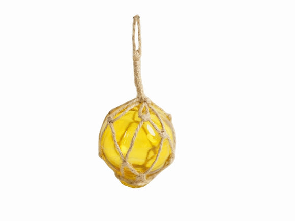 Yellow Japanese Glass Ball Fishing Float With Brown Netting Decoration 2