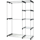 Freestanding Clothes Organizer Rack with Shelves and Hanging Rods