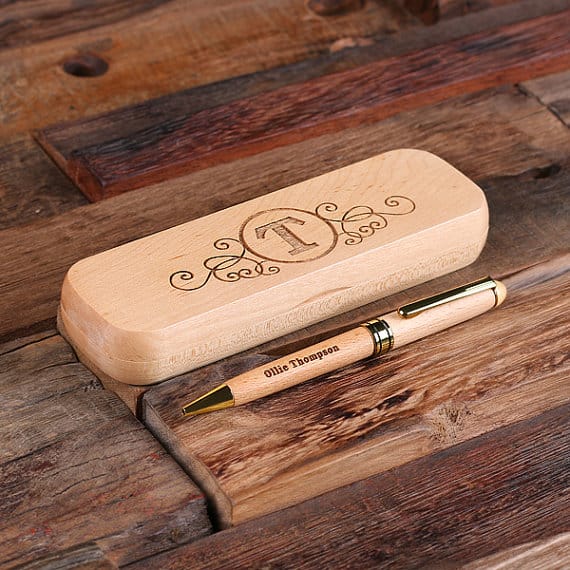 Personalized Wood Desktop Pen Set Engraved and Monogrammed Corporate Promotional Gift