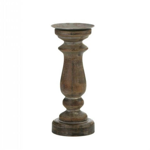 Antique-Style Wood Pillar Candle Holder - 11 inches
