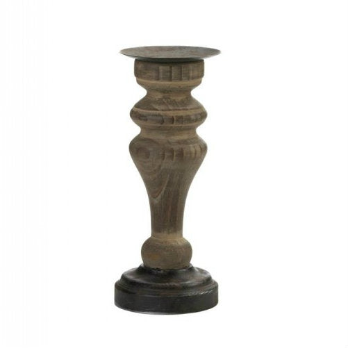 Antique-Style Wood Pillar Candle Holder - 12 inches
