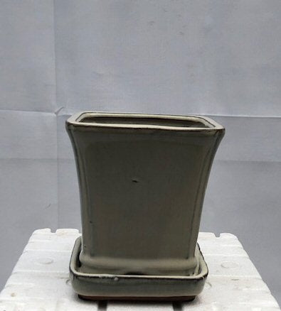 Beige Ceramic Bonsai Pot<br>Square With Attached Humidity / Drip Tray <br><i>5.25