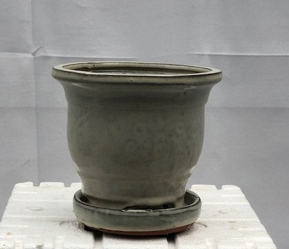Beige Ceramic Bonsai Pot - Round<br>With Humidity Drip Tray<br>5.75