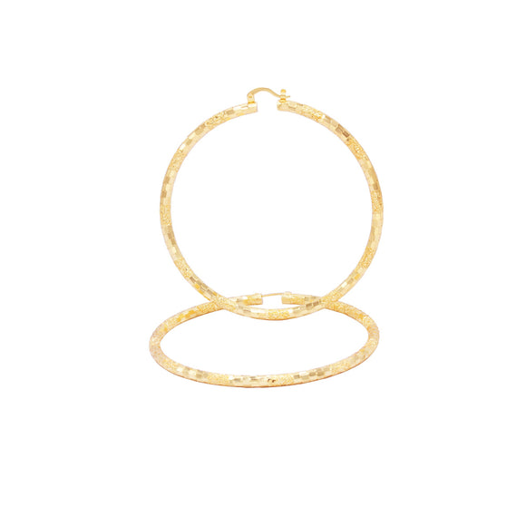 14K Gold-Filled Box Textured Cut Hoop Women Earrings 4 mm Thick 25-80 mm - 70 mm
