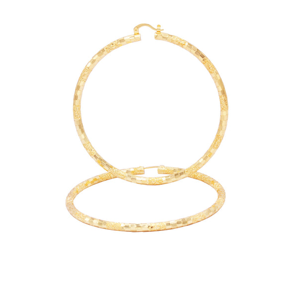 14K Gold-Filled Box Textured Cut Hoop Women Earrings 4 mm Thick 25-80 mm - 80 mm
