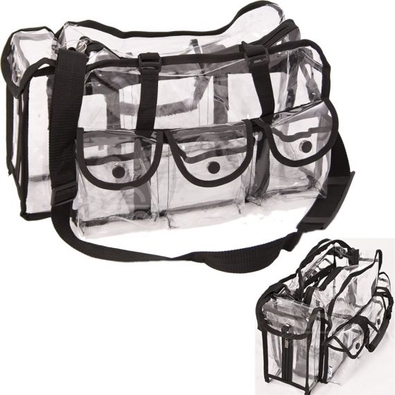 LARGE CARRY CLEAR SET BAG WITH 6 EXTERNAL POCKETS, TISSUE HOLDER AND SHOULDER STRAP BY CASEMETIC - PC01BK