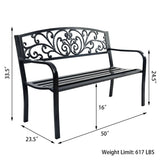 50" Patio Park Steel Frame Cast Iron Backrest Bench Porch Chair