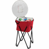 Outdoor Portable Folding Ice Cooler with Stand-Color Blue or Red