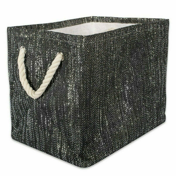Black and Silver Woven Paper Bin with Rope Handles - 12 inches