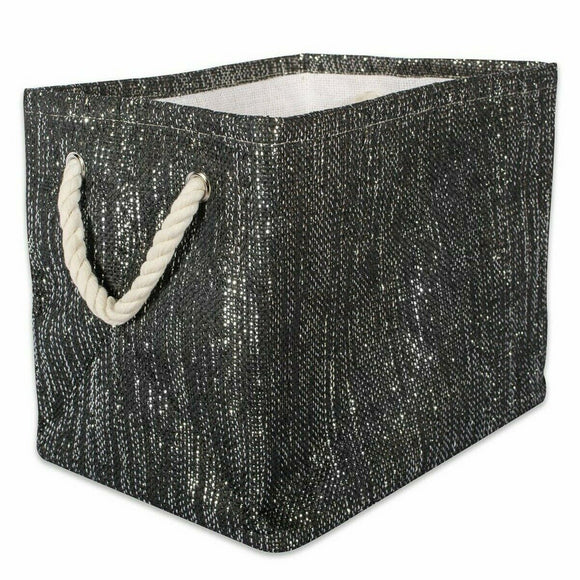 Black and Silver Woven Paper Bin with Rope Handles - 9 inches