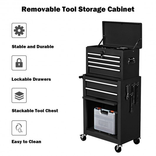 Rolling Cabinet Storage Chest Box Garage Toolbox-Black
