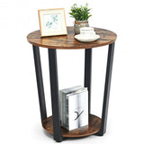 2-tier Round End Table with Storage Shelf & Metal Frame-Brown