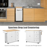 Drop-Leaf Kitchen Island Trolley Cart Wood Storage Cabinet-White