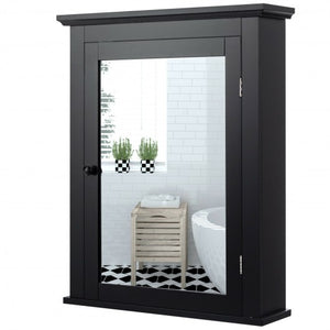 Bathroom Mirror Cabinet Wall Mounted Adjustable Shelf Medicine Storage-Black