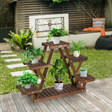 Wood Plant Stand Triangular Shelf 6 Pots Flower Shelf